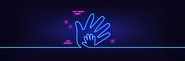 Neon Light Glow Effect Hand Line Icon Social Responsibility Sign — Stock Vector