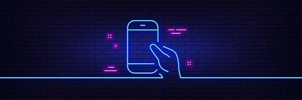Neon Ljus Glöd Effekt Håll Smartphone Ikonen Mobilen Eller Telefonskylten — Stock vektor