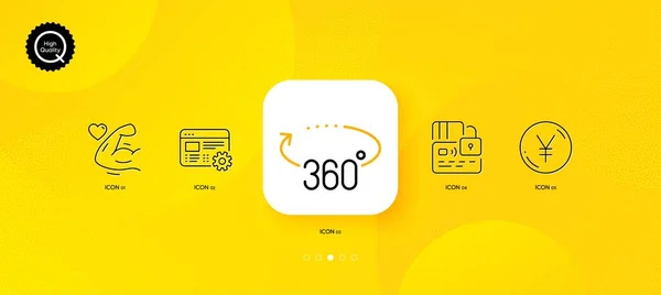 Web Instellingen 360 Graden Sterke Arm Minimale Lijn Pictogrammen Gele — Stockvector