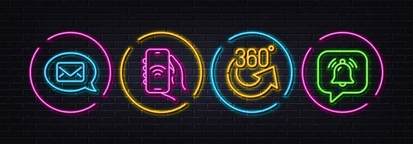 360 Stopni Aplikacja Internetowa Minimalne Ikony Linii Messenger Neonowe Światła — Wektor stockowy