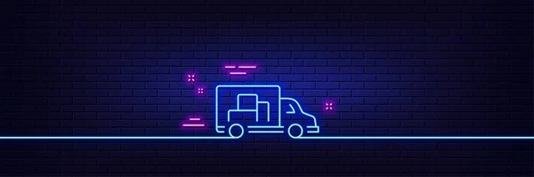 Neon Licht Gloed Effect Truck Transportlijn Icoon Vervoersvoertuig Teken Bezorgingssymbool — Stockvector