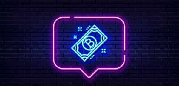 Neonlicht Sprechblase Bitcoin Symbole Kryptowährung Cash Zeichen Kryptogeld Symbol Hintergrund — Stockvektor