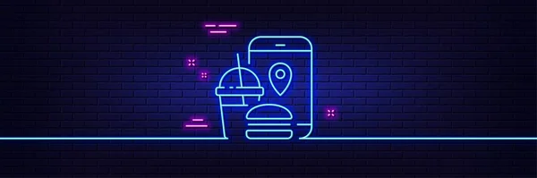 Neon Light Glow Effect Food Delivery App Line Icon Contactless — Stock vektor