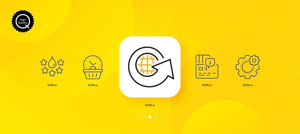 Cogwheel Card World Globe Minimum Line Icons 黄色的抽象背景 最后一刻的图标 用于网络 — 图库矢量图片