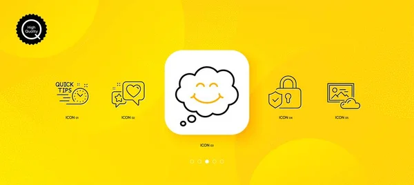 Photo Cloud Heart Security Lock Minimal Line Icons Yellow Abstract — Stock Vector