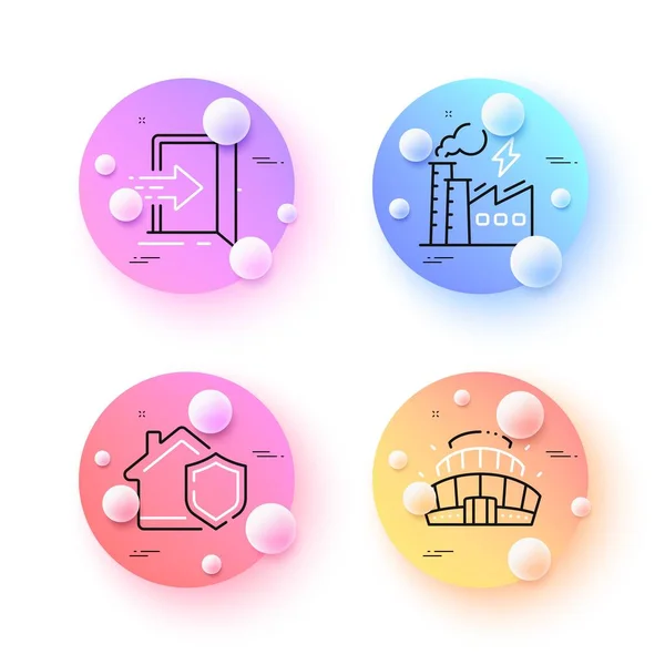 电器厂 家庭保险和最低准入线路图标 3D球或球按钮 竞技场的偶像 用于网络 房子安全 — 图库矢量图片