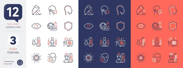 Set Coronavirus Shield Eye Line Icons Include Face Declined Medical — Stock Vector