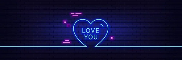Neon Light Glow Effect Love You Line Icon Sweet Heart — Stock Vector