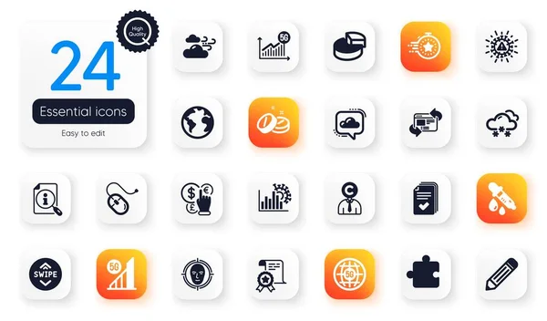 Set Science Flat Icons Money Currency Handout Windy Weather Elements — Stock Vector