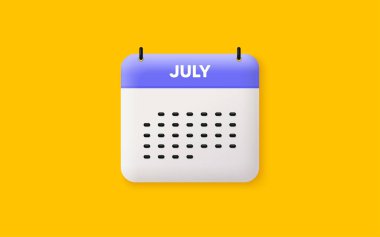 Takvim tarihi 3d simgesi. Temmuz ayı ikonu. Olay takvimi Jul tarihi. Randevu planlayıcısı. Gündem planı, 3D takvim ve zaman çizelgesi. Temmuz hatırası. Vektör