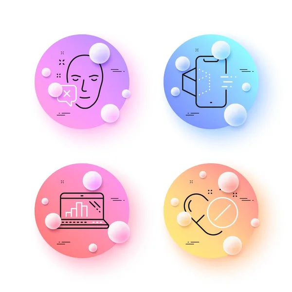 Face Declined Medical Pills Graph Laptop Minimal Line Icons Spheres — Stock Vector