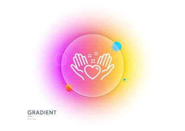 Kalp çizgisi simgesini tut. Gradyan bulanıklık düğmesi ve cam morfizmi. Arkadaşlar işaretleri sever. Dostluk sembolü. Şeffaf cam tasarımı. Kalp çizgisi simgesini tut. Vektör