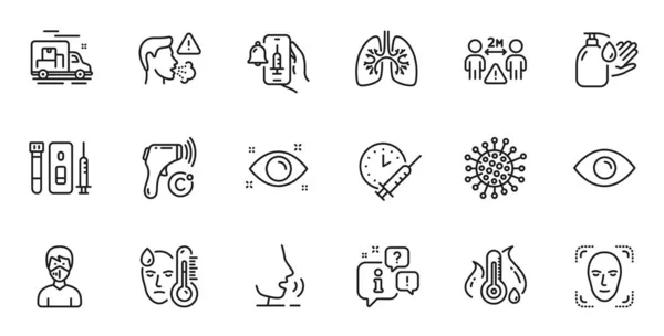 Outline Set Coronavirus Wash Hands Face Detection Line Icons Web — Stock Vector