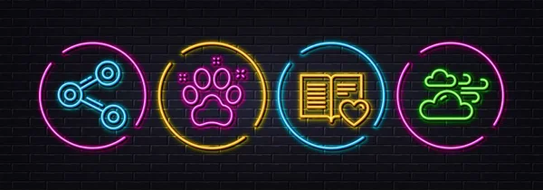 Pet Friendly Share Love Książki Minimalne Ikony Linii Neonowe Światła — Wektor stockowy