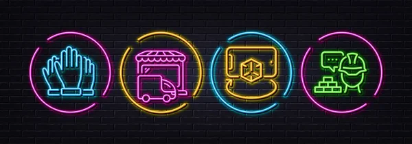 Augmented Reality Delivery Truck Stem Minimale Lijn Pictogrammen Neon Laser — Stockvector