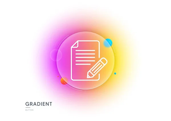 Feedback line icon. Gradient blur button with glassmorphism. Page with pencil sign. Copywriting symbol. Transparent glass design. Article line icon. Vector