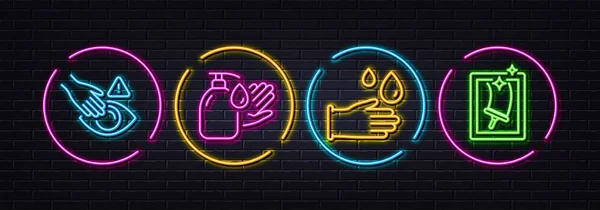 Gummihandschuhe Hände Waschen Und Minimale Linien Symbole Nicht Berühren Neon — Stockvektor
