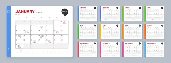 Calendar 2022 Month Schedule Megaphone Checkbox Interview Minimal Line Icons — Stock Vector