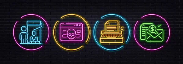 Máquina Escribir Cyber Ataque Painter Iconos Línea Mínima Luces Láser — Vector de stock