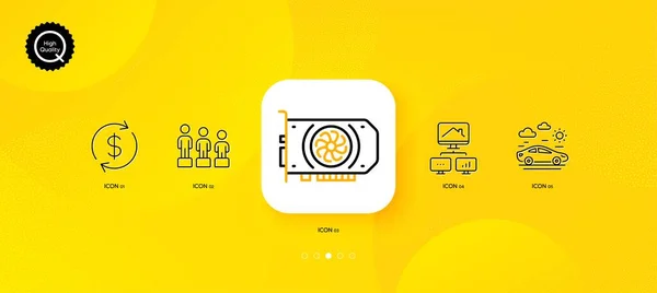 Work Home Usd Exchange Gpu Minimal Line Icons Yellow Abstract — Stock Vector