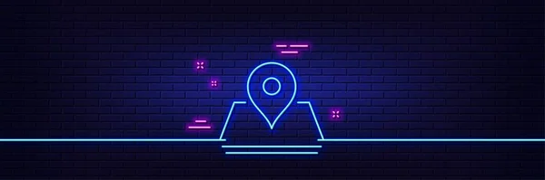 Neon Light Glow Effect Map Pin Line Icon Trip Point — Stockvector