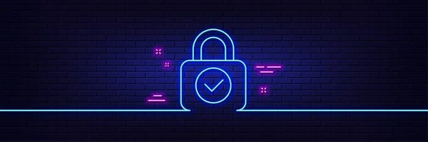Neon Light Glow Effect Security Lock Line Icon Cyber Defence — Stockvektor