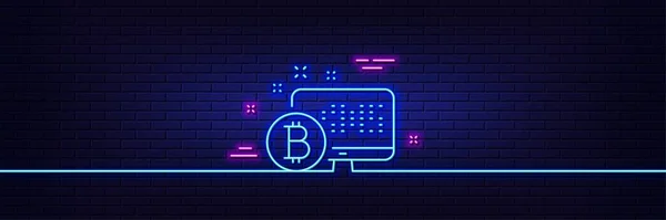 Neon Ljus Glöd Effekt Bitcoin Ikonen Kryptovaluta Monitor Tecken Krypto — Stock vektor