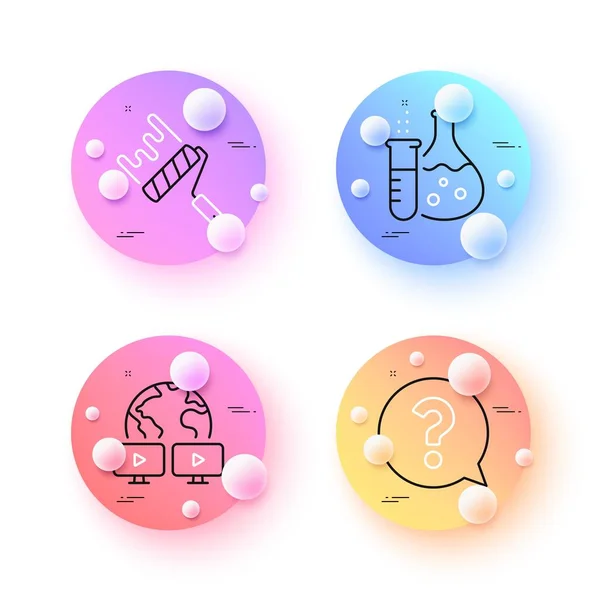化学烧瓶 视频会议和问答标记最小行图标 3D球或球按钮 油漆滚筒图标 用于网络 — 图库矢量图片