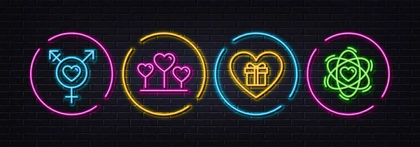 Romantik Hediye Cinsiyet Aşk Kalp Çizgisi Simgeleri Neon Lazer Işıklar — Stok Vektör