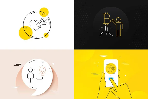 Minimal Set Business Idea Bitcoin Project Love Message Line Icons — Stock Vector