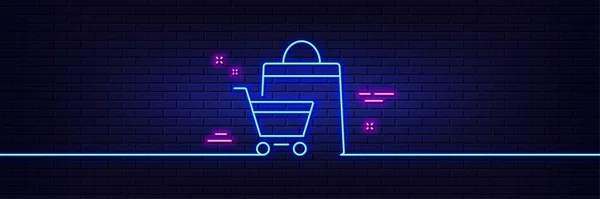 Neon Light Glow Effect Shopping Cart Line Icon Customer Sale — Vettoriale Stock