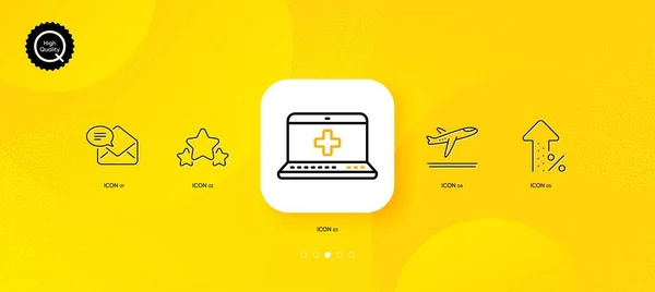 医療ヘルプと出発面最小限のラインアイコン 黄色の抽象的な背景 パーセント数の増加 新しいメールアイコン Web アプリケーション 印刷用 ベクトル — ストックベクタ