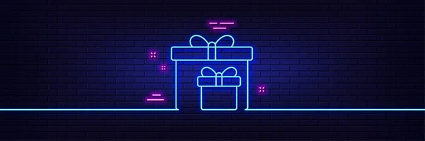 Φαινόμενο Λάμψης Νέον Κουτιά Δώρων Εικονίδιο Γραμμή Παρόν Πώληση Σημάδι — Διανυσματικό Αρχείο