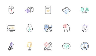 Aşağı kaydır, Cloud share ve Engineering web sitesi, yazdırma simgeleri. Paketleme kutuları koleksiyonu, kaydırma, Proje düzenleme simgeleri. Hızlı teslimat, kontrol edilen dosya, yiyecek teslimatı web elementleri. Vektör