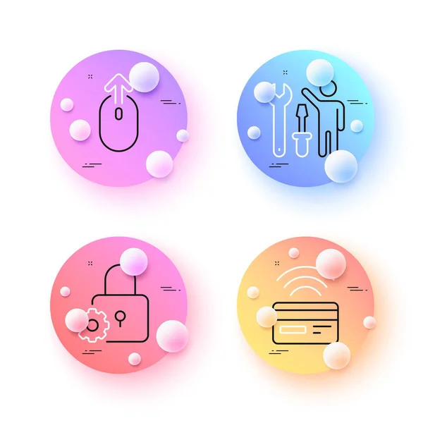 Repairman Contactless Payment Swipe Minimal Line Icons Spheres Balls Buttons — Stock Vector