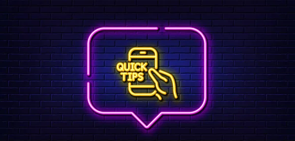 Neon Light Speech Bubble Quick Tips Phone Line Icon Helpful — Stock Vector