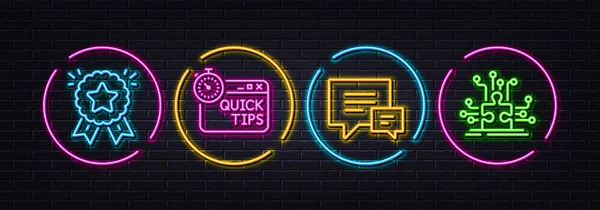Quick Tips Ranking Star Comment Minimal Line Icons Neon Laser — Stock Vector