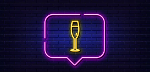 Neon Light Speech Bubble Champagne Glass Line Icon Wine Glass — Stock Vector