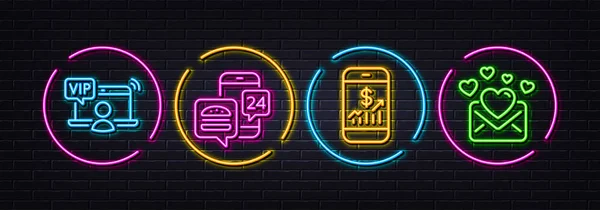 Finanse Mobilne Dostęp Dla Vip Ikony Aplikacji Food Neonowe Światła — Wektor stockowy
