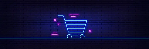 Neon Fényeffektus Bevásárlókocsi Ikon Online Vásárlási Tábla Szupermarket Kosár Szimbólum — Stock Vector