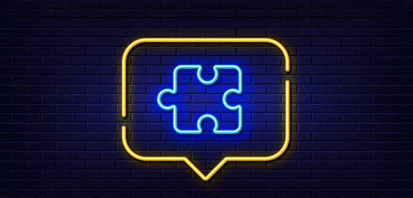 Neon Light Speech Bubble Puzzle Piece Line Icon Jigsaw Game — Stock Vector