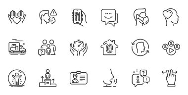 Dokunmatik Ekran Hareketi, öksürük ve Restoran uygulamaları için uygulama çizelgesi simgeleri. Konuşma, bilgi, teslimat kamyonu taslak ikonu. Vektör