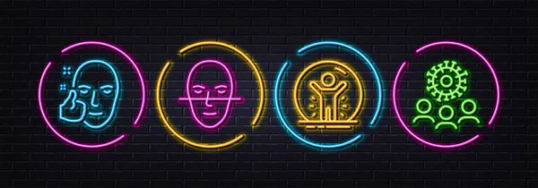 Healthy Face Face Recognition Recovered Person Minimal Line Icons Neon — Stock Vector