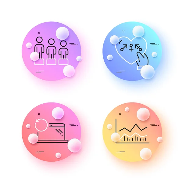 贸易信息图表和两性平等最小线图标 3D球或球按钮 恢复笔记本电脑图标 用于网络 Equity Business Analysis Inclusion 备份数据 — 图库矢量图片