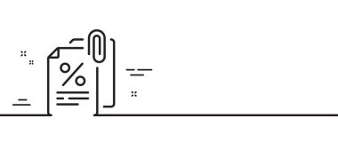 Vergi belgeleri çizgi simgesi. Vergi oranı ekleme işareti. Maaş raporu sembolü. Asgari çizgi çizimi arka planı. Vergi belgeleri simge desenli pankart. Beyaz ağ şablonu konsepti. Vektör