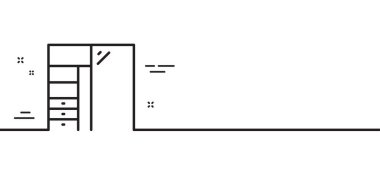 Dolap satırı simgesi. Elbise dolabı tabelası. Dolap ya da sürgülü gardırop sembolü. Asgari çizgi çizimi arka planı. Dolap hattı simge pankartı. Beyaz ağ şablonu konsepti. Vektör