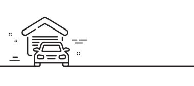 Garaj çizgisi simgesi. Araba tabelası. Ev taşıma parkı sembolü. Asgari çizgi çizimi arka planı. Garaj çizgisi simge pankartı. Beyaz ağ şablonu konsepti. Vektör