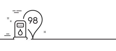 Benzin istasyonu ikonu. İstasyon konum tabelası. 98 benzin yakıt sembolü. Asgari çizgi çizimi arka planı. Benzin istasyonu ikon desenli pankart. Beyaz ağ şablonu konsepti. Vektör