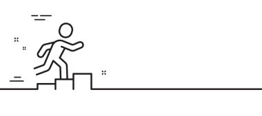 Lider satır simgesi çalıştır. Koşucu levhası. İş büyümesi sembolü. Asgari çizgi çizimi arka planı. Lider satır simge desenli pankart çalıştırın. Beyaz ağ şablonu konsepti. Vektör