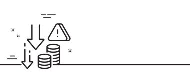 Deflasyon çizgisi simgesi. Ekonomik kriz işareti. Gelir azaltma sembolü. Asgari çizgi çizimi arka planı. Deflasyon çizgisi simge pankartı. Beyaz ağ şablonu konsepti. Vektör
